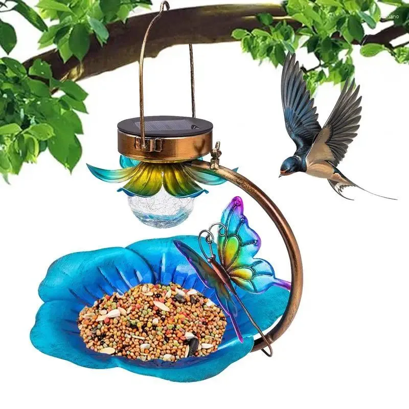 Autres fournitures d'oiseaux Mangeoire en métal Lampe d'extérieur à énergie solaire Outil d'alimentation pour arbre de cour de clôture de patio