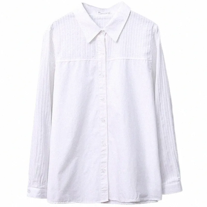 Vêtements pour femmes BlousesShirts grande taille 2021 printemps Fi décontracté Lg manches Jacquard Cott OL hauts blancs Chemise Femme 32H3 #