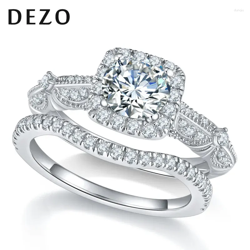 Bagues de cluster DEZO Moissanite Wedding Set pour femme Total 1.53ctw Vintage Solid 925 Bague de fiançailles en argent VVS1 D Couleur GRA Certificat