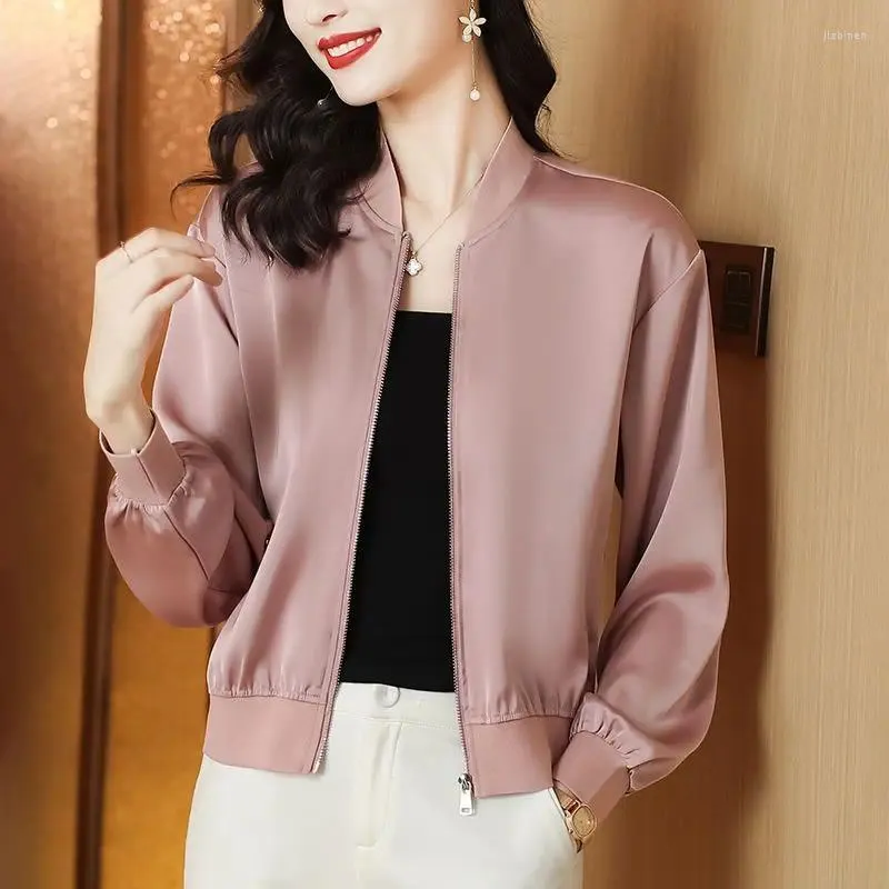Satin Bomber Spring Bomber Jacket Womens Elegant Womens Satin