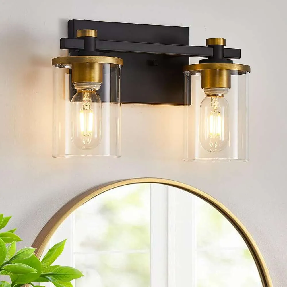 5-Light Bathroom Light Fixtures with Clear Glass Shade, E2640W Matte Black Bathroom Vanity Light Fixtures Over Mirror Bathroom Wall Sconces for Bedroom