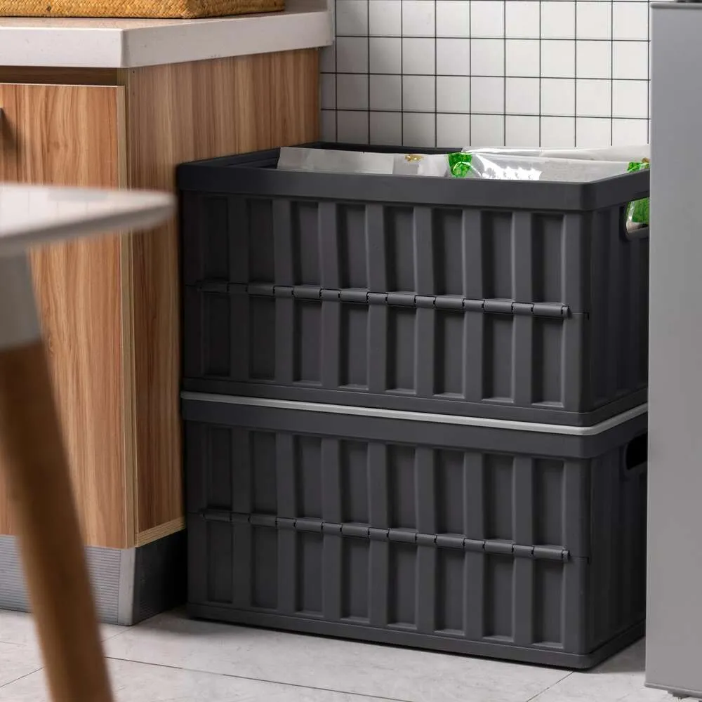 4 stuks 16,91 gal opvouwbare bakken met deksels, plastic containers voor het organiseren, stapelbare opbergdoos, grote zware kratten