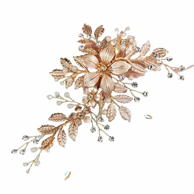 FR Leaf Pearl Rhineste Hair Clip Luxury BridalヘッドピースヘアのアコリーFi Bridal Barrettes P7RE＃