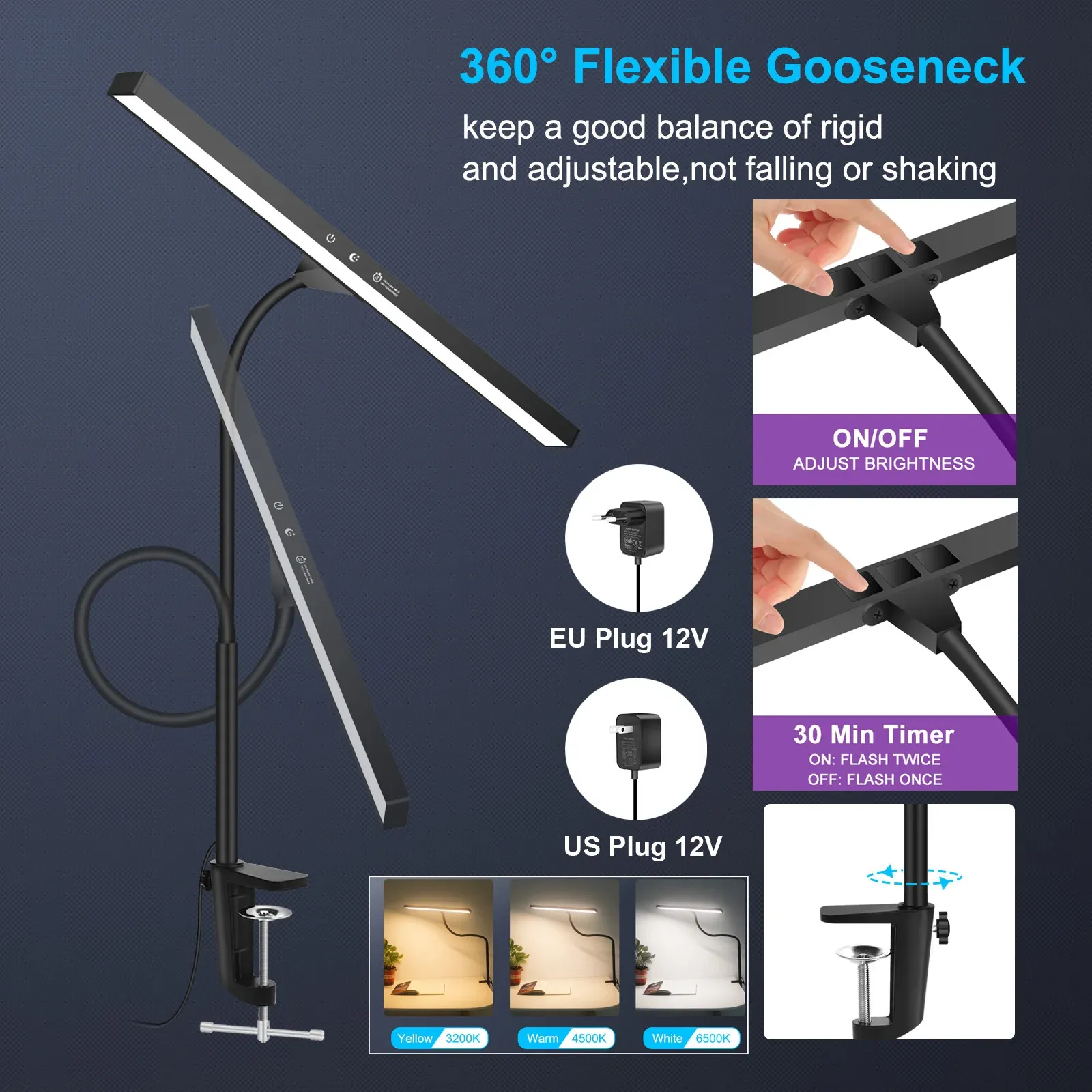 Led Lights With Timer Control NEWACALOX Touch Control 24W LED Desk Lamp 12V Ultra Wide Table Light ...