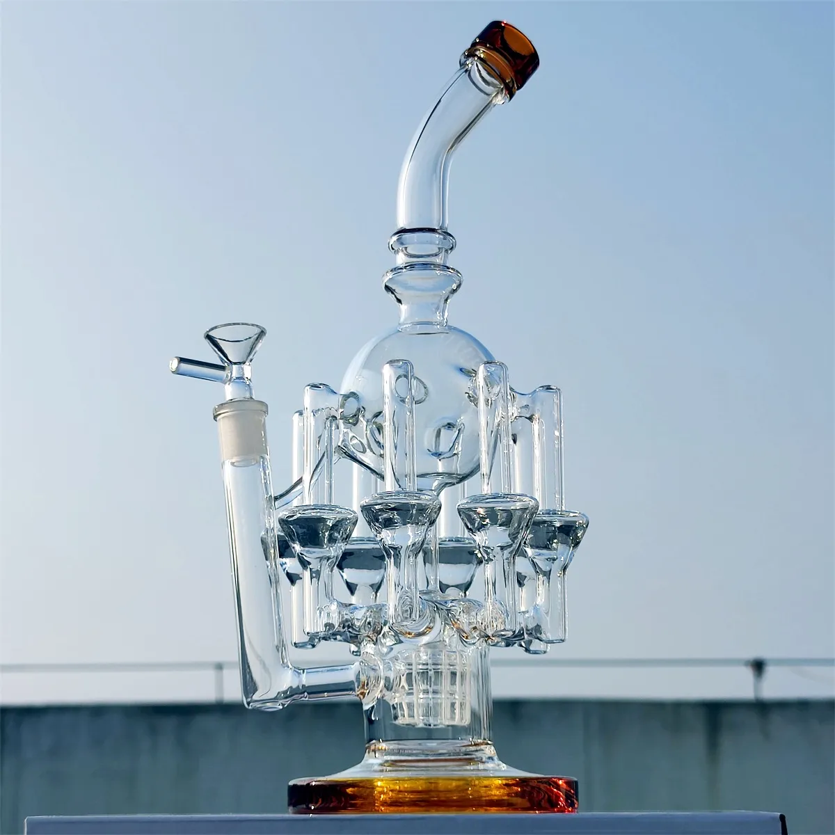 2024 Heady Glass Neo Fab 8 bras Octopus Ambre 13 pouces Bangs en verre à grande échelle Pipe à eau Bong Tabac Fumer 14MM Bol Dab Rig Recycler Bubbler Pipes