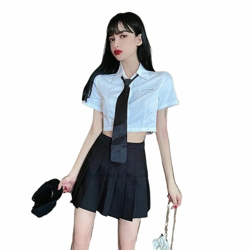 2024 School JK Uniforme Femmes Japonais Filles School Blouse + Cravate + Jupe plissée Ensemble Sucre épicé Girl College Student Vêtements C1BJ #