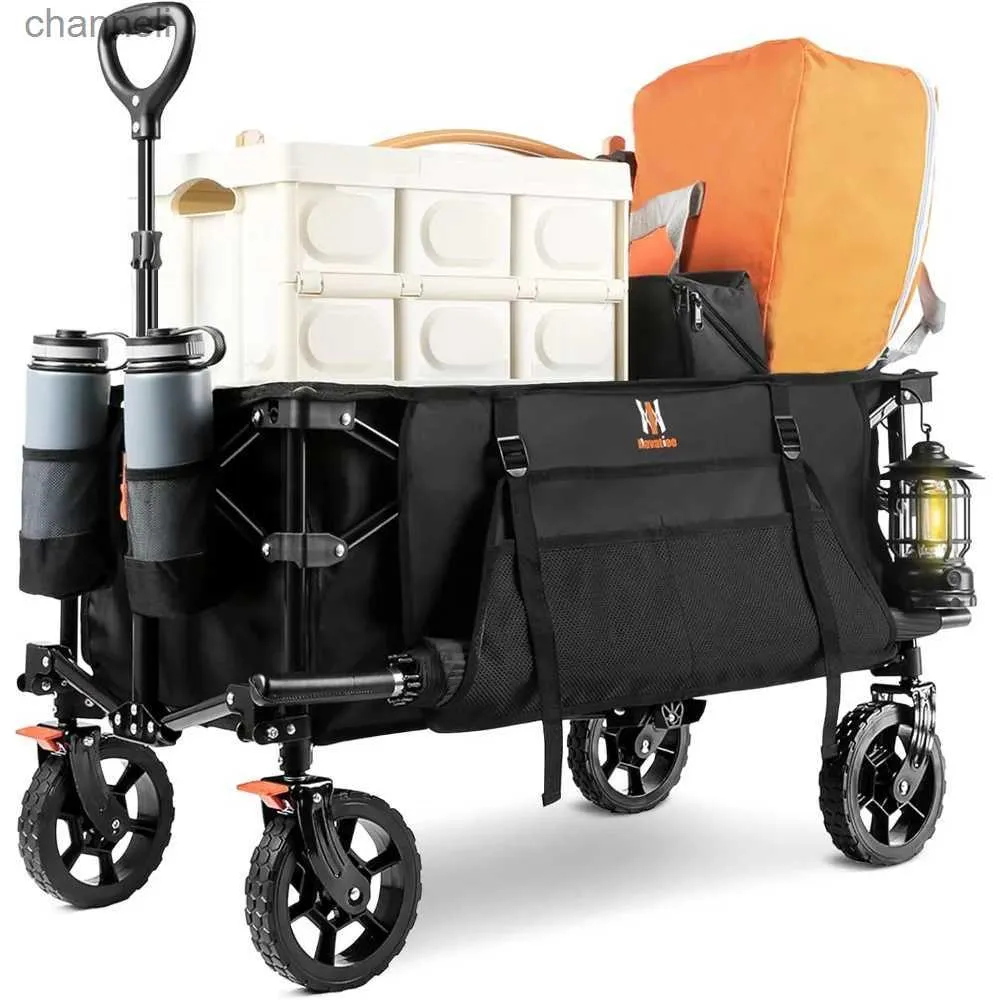 Camp Furniture Collapsible Folding Wagon Heavy Utility Cart with Side Pocket and Brakes Large Capacity Foldable Grocery Wagon for Outdoor Use YQ240330