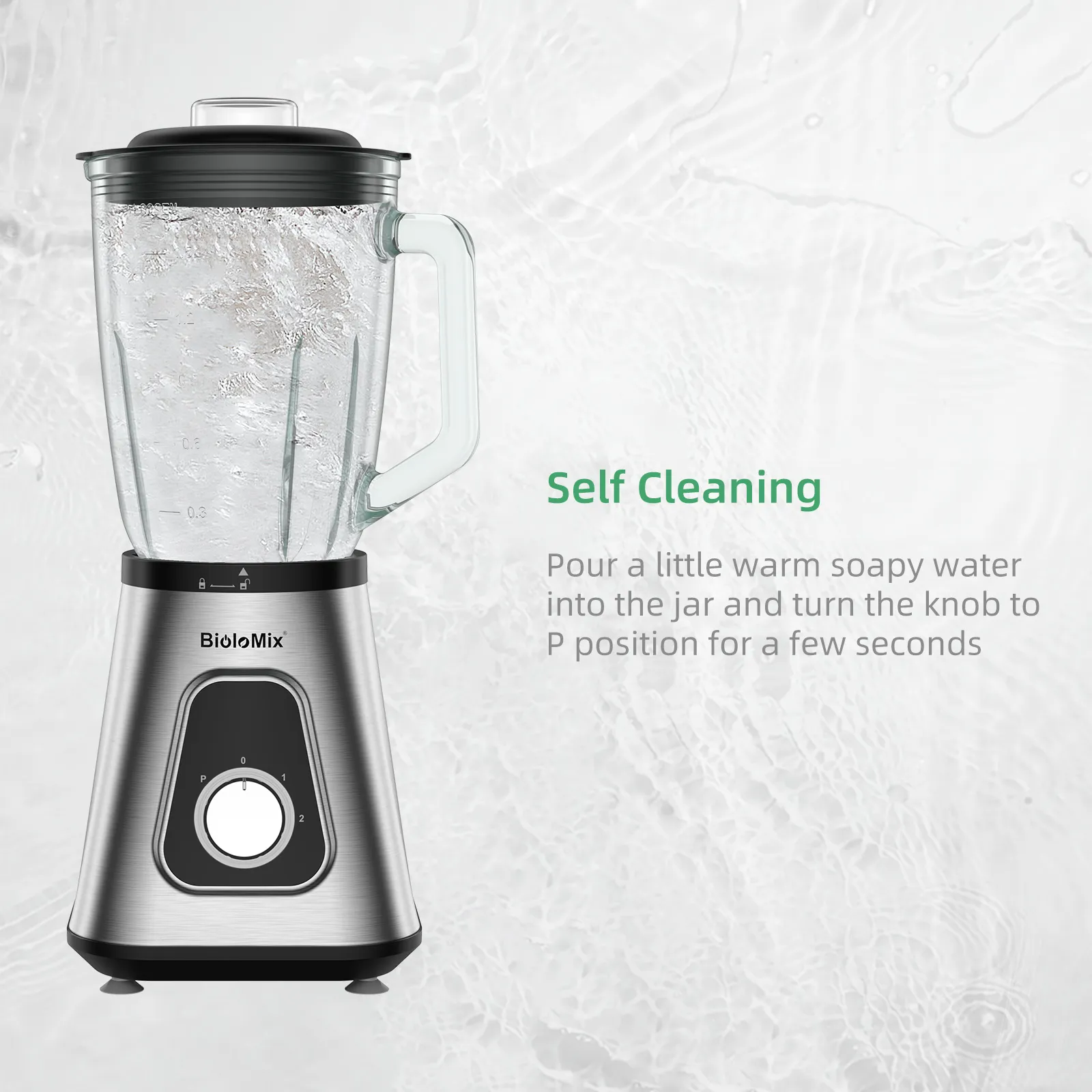 BioloMix 1300W Smoothie Blender with 1.5L Glass Jar for Frozen
