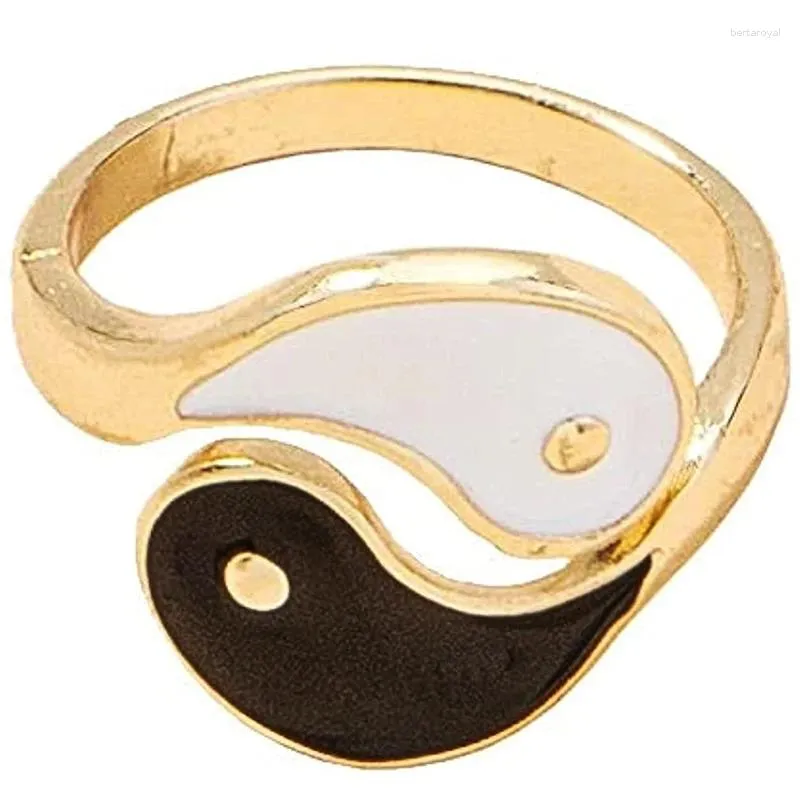 Cluster Anelli 2 pezzi Creativo Yin Yang Gossip Anello Semplice metallo Goccia di olio Tai Chi Set abbinato per donna Uomo Coppia amico Gioielli regalo