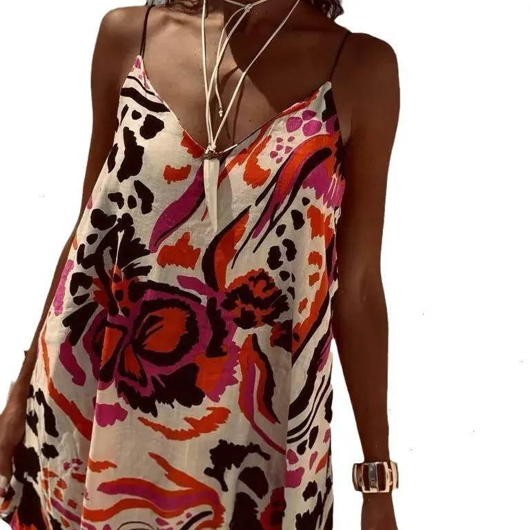 Womens Suspender Dress High Grade Digital Printed Holiday Beach