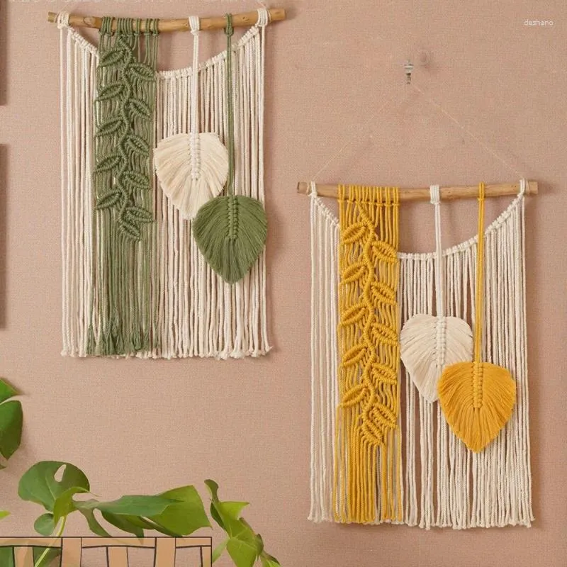 Arazzi Arazzo appeso a parete con foglie di macramè con nappe tessute a mano in stile nordico vivaio estetico decorazioni per la casa arte boho per la camera da letto