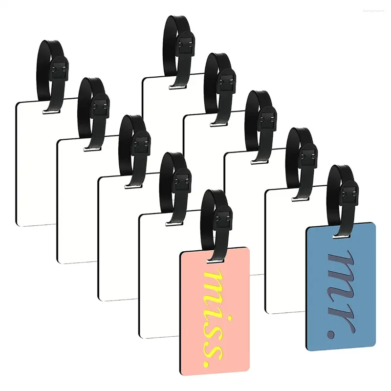 Keychains 10PCS Sublimation Blank Luggage Tags Travel Bag Baggage With Strap Double Sided MDF Suitcase Label Tag