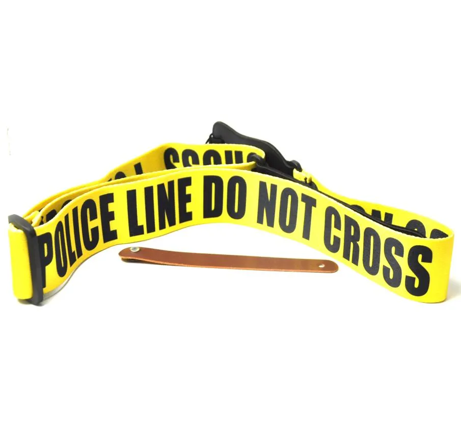 Guitar Strap Yellow quotPOLICE LINE DO NOT CROSSquot 1 Brown Leather Guitar Head Stock Strap Tie2762759