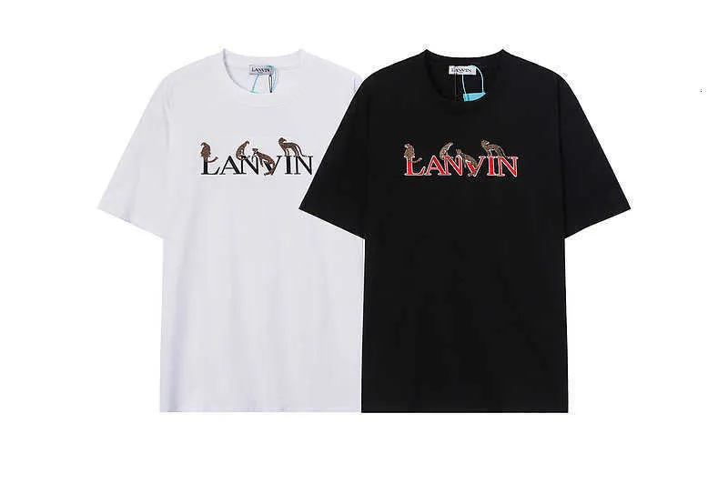 Lanvin Chaopai Langfan Leopardo Bordado Masculino e Feminino Esporte Lazer Impressão Camiseta Manga Curta