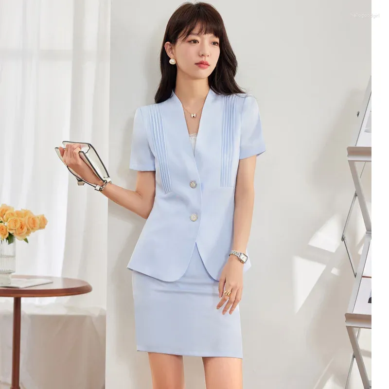 Women's Two Piece Pants 2024 Summer Short Sleeve Business Wear Temperament Clothing Formal Small Suit Jacket Ladies Fashion Su