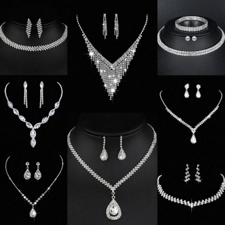 Valuable Lab Diamond Jewelry set Sterling Silver Wedding Necklace Earrings For Women Bridal Engagement Jewelry Gift t51O#