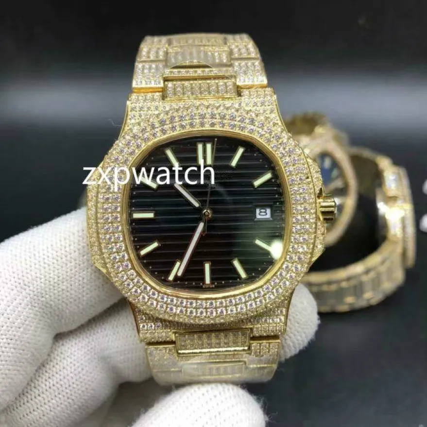 Reloj lleno de diamantes Reloj de lujo con hielo Automático 40MM Hombres oro 316 Acero inoxidable 4 cara de color Reloj de diamantes de alta calidad para hombres 246g