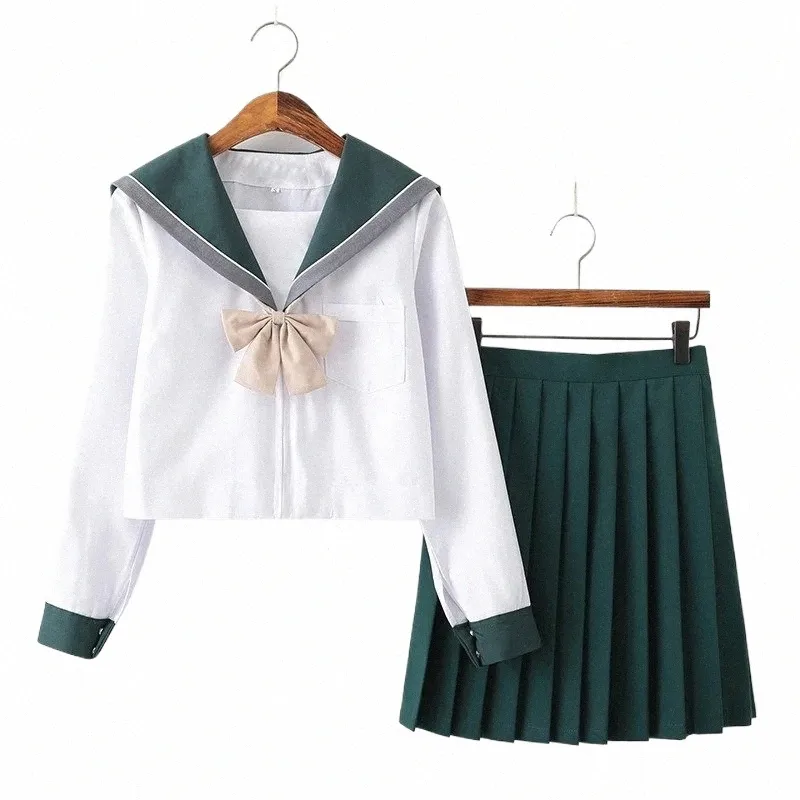 Uniforme scolastica stile giapponese Gonne a pieghe JK Uniforme per ragazza Studente di scuola superiore Kawaii Green Sailor Cosplay Abbigliamento coreano m30x #