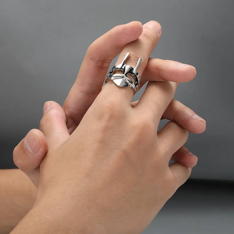 MAYIYAHO Classic Goth Hip Hop MF Doom Mask Rings For Men Gladiator Punk Style Egyptien Pharaon Bague Masculine Vintage Halloween Bijoux Cadeau