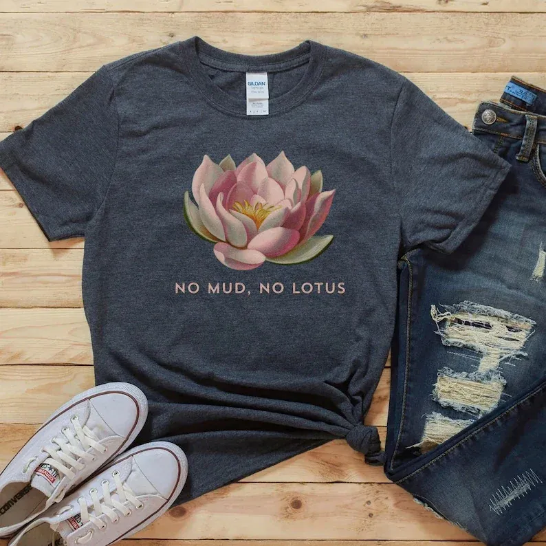 Kein Schlamm, Lotusblume, Zen-Meditation, Geschenk, botanische T-Shirts, kurzärmeliges T-Shirt, lustiger Druck, Grafik, O-Ausschnitt, T-Shirt 240315