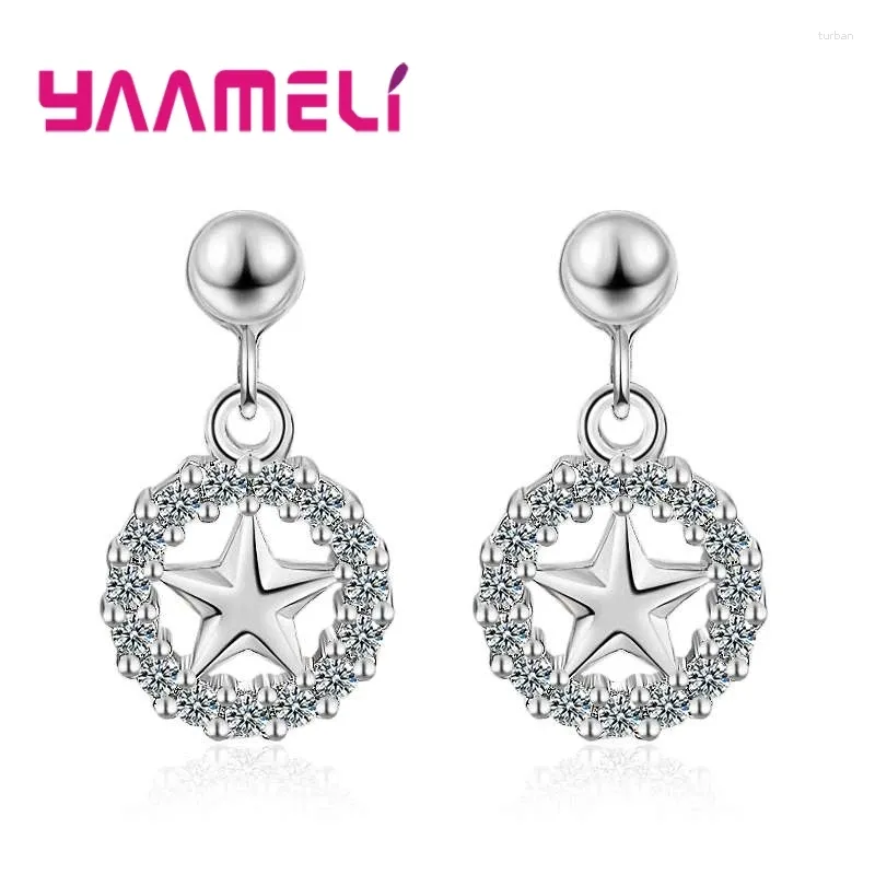 Boucles d'oreilles pendantes style folk classique sport décontracté double couleur charmant rond avec étoile géométrique à cinq branches en argent sterling 925