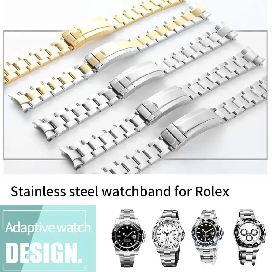 New Watchband 20mm Watch Band Strap 316L Stainless Steel Bracelet Curved End Silver Watch Accessories Man Watchstrap for Submarine233e