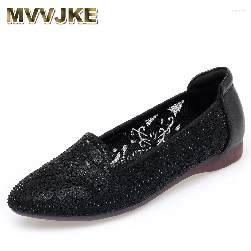 Chaussures décontractées 2024 Mode d'été Mocassins En Cuir Véritable Pompes Femmes De Luxe Talon Moyen Talons Hauts Maille Dames Sandales De Bureau