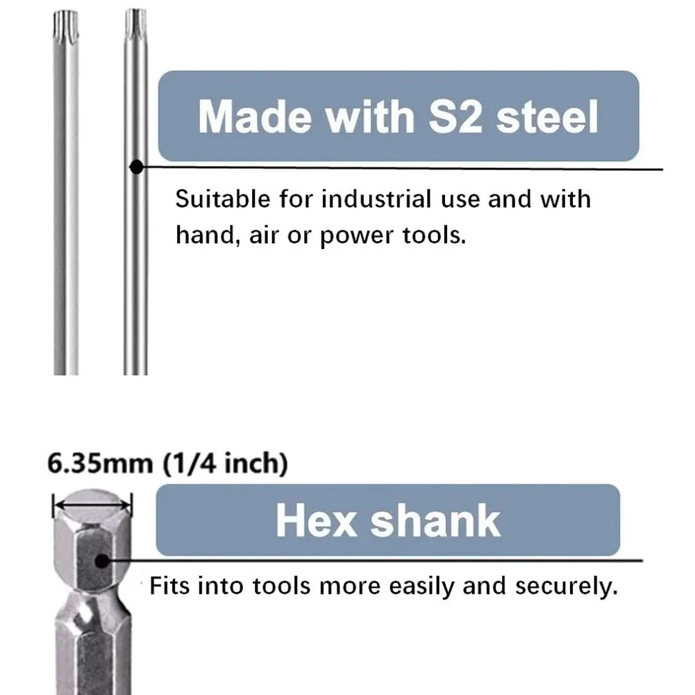 Hex Shank Magnetic Head Torx Skruvmejsellegering Stål Bit 100mm T7/8/9/10/15/20/27