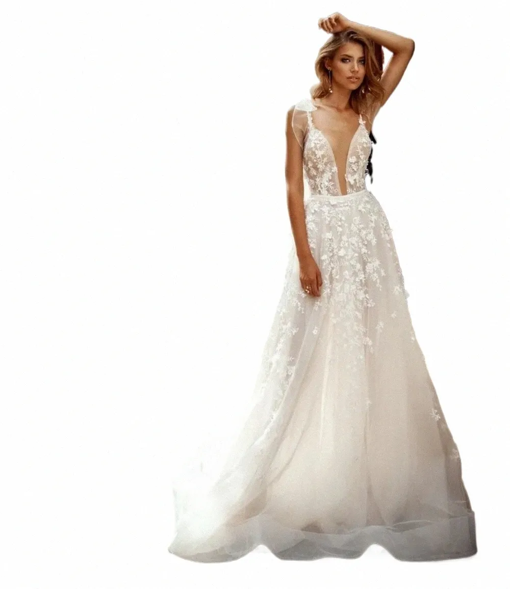 2024 Luxury Wedding Dr Frs Appliques V-Neck Sleevel A-Line Tulle Beach Bridal Gown Floor-Length Wedding Party Dr M8FO#