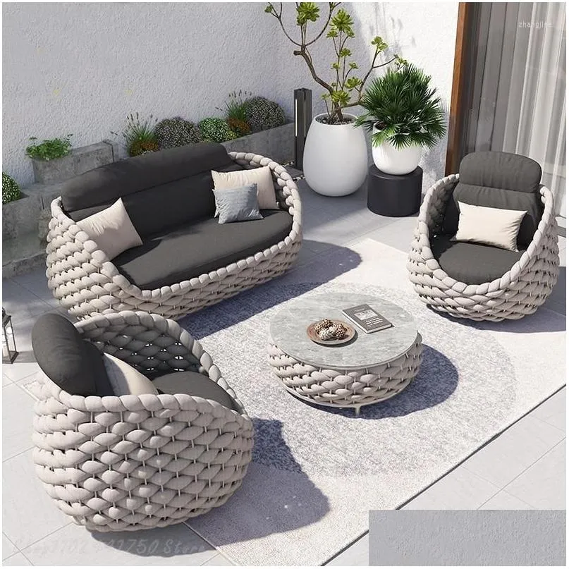 Camp Furniture Custom Outdoor Leisure Rattan Sofa Villa Sunshine Room Balcony Chair Coffee Table Combination Garden Drop Delivery Spor Dhyys