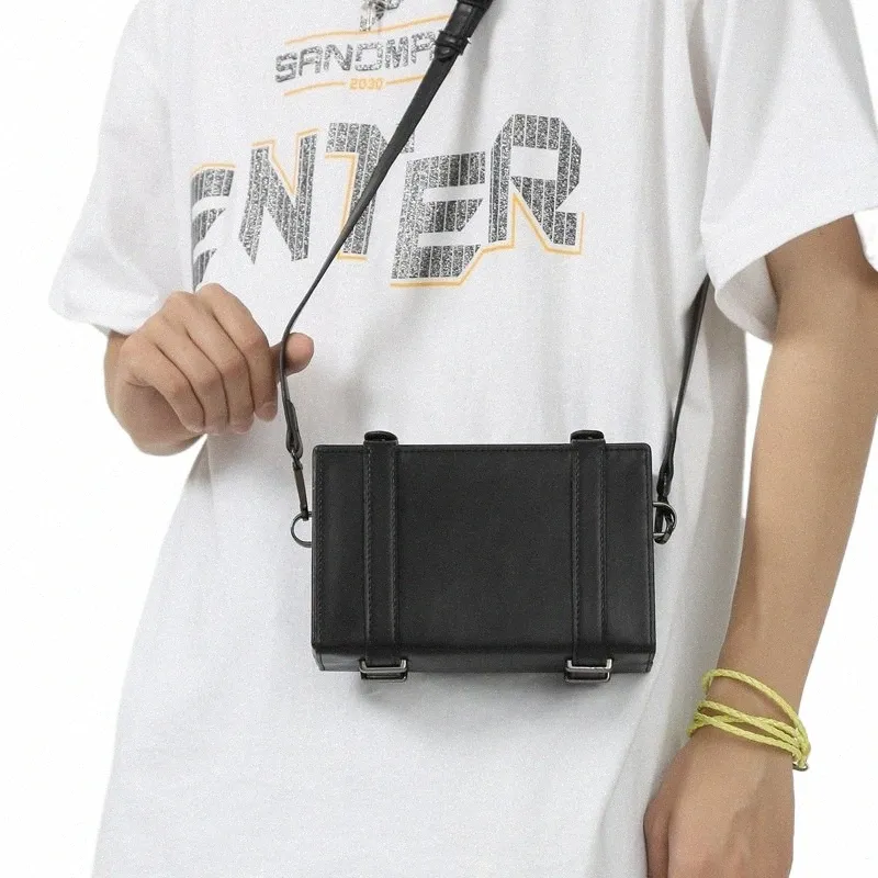 повседневная летняя маленькая дизайнерская сумка-коробка унисекс для женщин и мужчин, форма чемодана, сумки через плечо, кожаная сумка Menger Bag i5Gm #