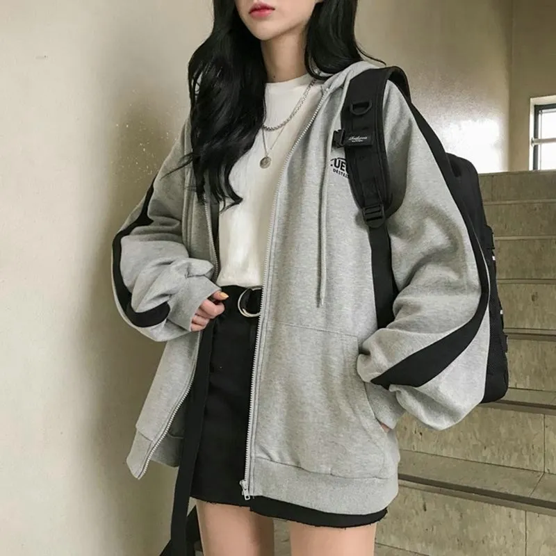 Harajuku Y2K Women's Solid Color Zipper comfort hoodie with 