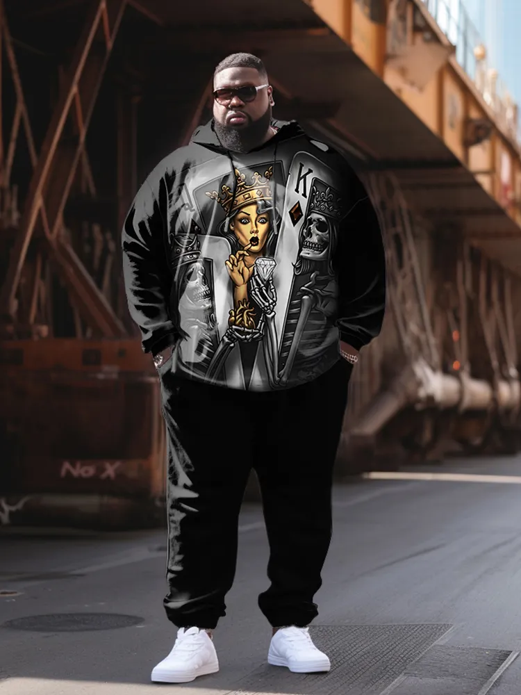 ZOOY Men's Plus Size Hip Hop Polyester Hoodie and Sweatpants Set L