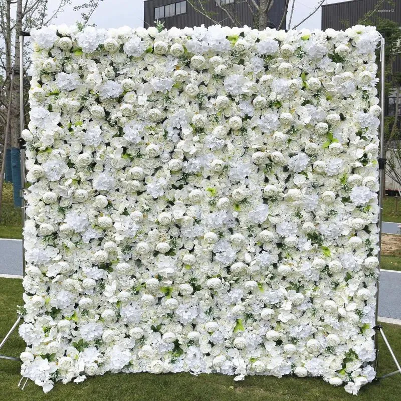 Fiori decorativi Decorazione per feste Sfondo di matrimonio con fondo in tessuto bianco 5D con fondo di fiori artificiali