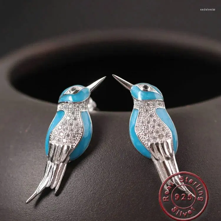 Stud Earrings Amxiu Cute Bird Magpie 925 Sterling Silver Enamel Zircon Jewelry For Women Girls Accessories