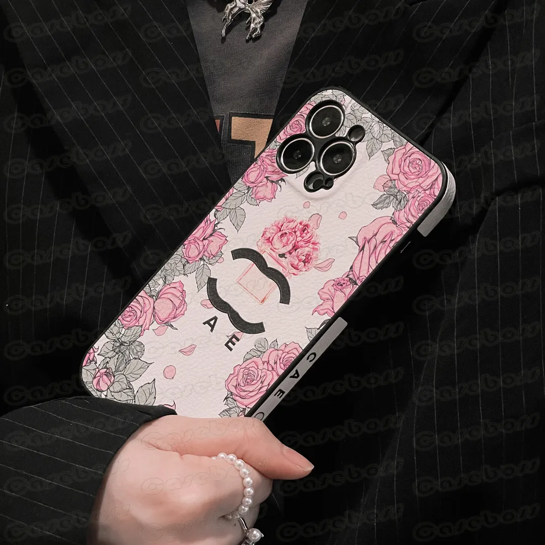 Полный кожаный защитный чехол для телефона с цветочным принтом для iPhone 15 14 13 12 Pro Max 11 Vogue Letter Designer Paint Противоударный чехол Топ роскошный дизайн парфюмерной оболочки