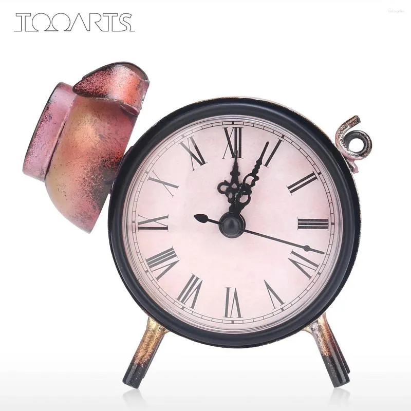 Table Clocks Tooarts Piggy Clock Handmade Vintage Metal Figurine Mute Practical Operated By One Battery