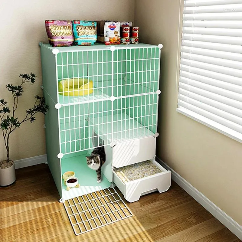 Cat Carriers Iron Mesh Cage Indoor House Villa Modern Pet Supplie Breathable Fence Toilet With Litter Box Integrated