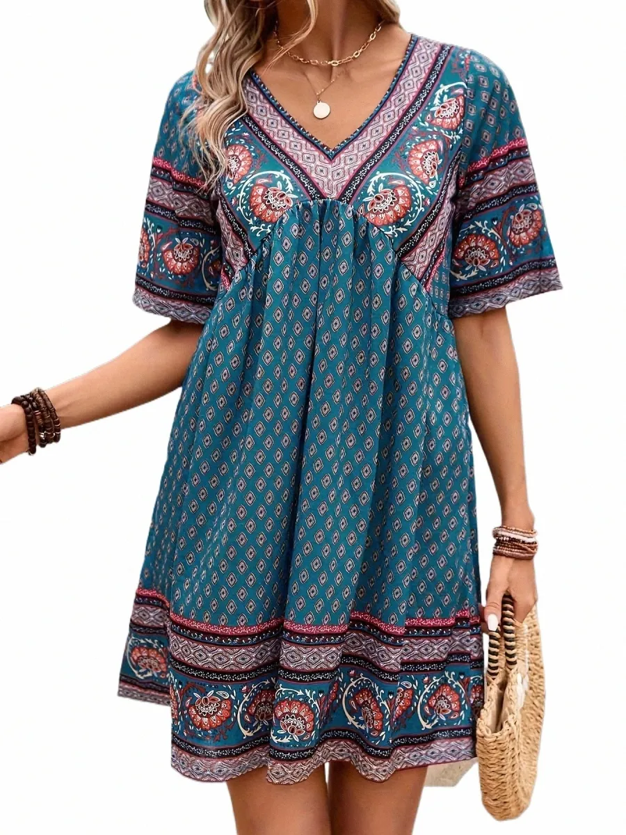 knee length dresses for ladies Boho Plus Size Printed Loose Maxi Dress Luna main image 1