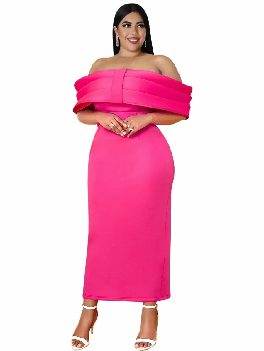 Ontinva Party Dres Plus Size 4xl Off Shoulder Fuchsia Sheath LG PROMイブニングカクテルウェディングゲスト女性52SA＃