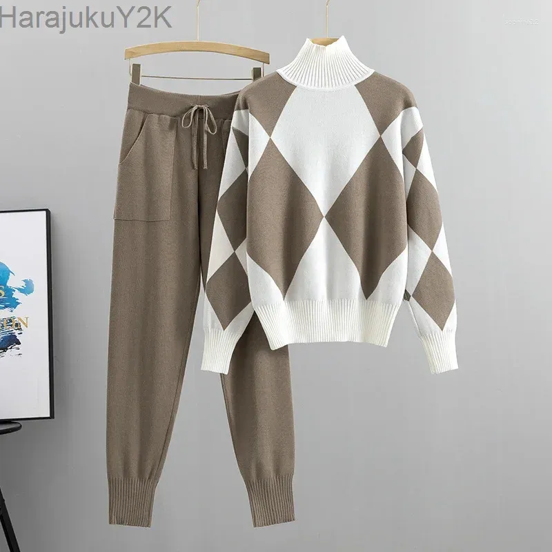 Ev Kıyafetleri Sonbahar Kış Kıyısı Kadın Kazak Örgü Takip Moda Cep Harem Pant Pant Pant Pant Pant Pantolon Takım İki Parçası Lday Sportwear Giysileri Takımlar