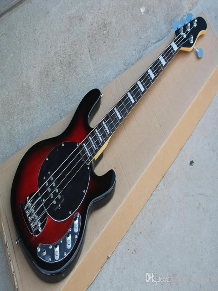 4 strängar Blackred Body Active Circuit Electric Bass Guitar med Chrome HardwareBlack PickGuardRosewood Fingerboardoffer Custo8517099