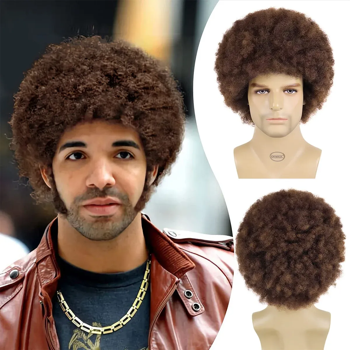 Parrucche Parrucche Afro per uomo Capelli sintetici Parrucca riccia Grandi riccioli Parrucche per costumi di Halloween Cosplay Ros S The Bob Parrucca Bombshell Acconciature Corte