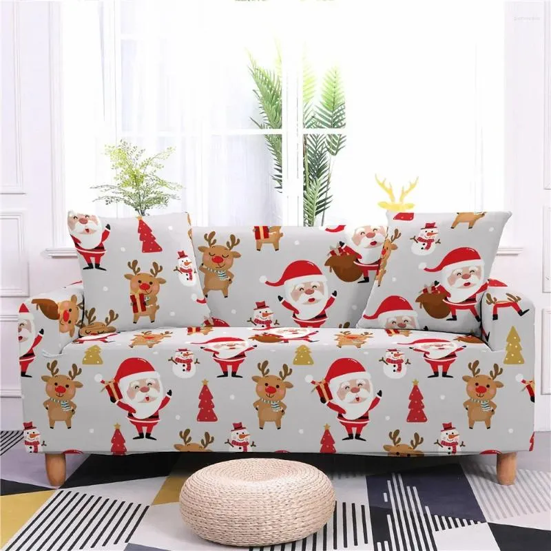 Housses de chaise de Noël, bonhomme de neige, ensemble de canapé extensible, arbre, élan, maison, paquet complet d'une décoration de vacances