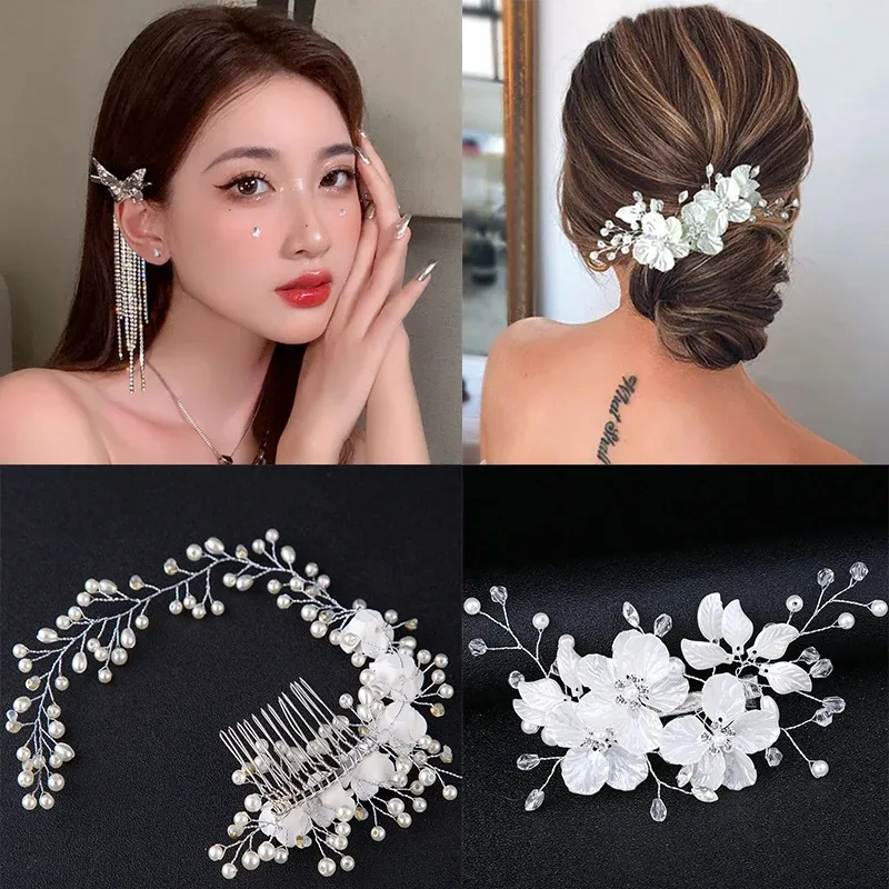 Crystal Pearl Wedding Hair Combs Handmade Bridal Hair Clips 