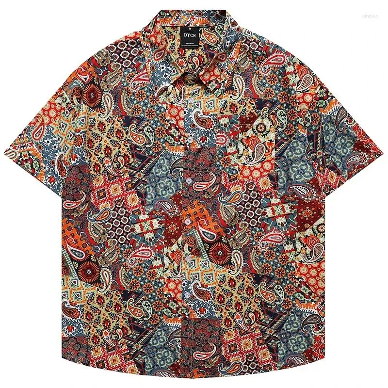 Men's Casual Shirts Summer Mens Hawaiian Beach Shirt Hip Hop Vintage Paisley Print Hawaii 2024 Harajuku Streetwear Fashion Aloha