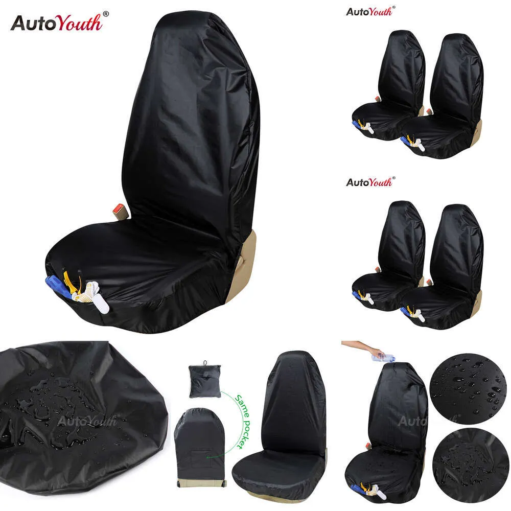 Upgrade AUTOYOUTH Waterdichte hoes 2 stuks voorstoelbeschermer met organizertas Universele auto-interieuraccessoire