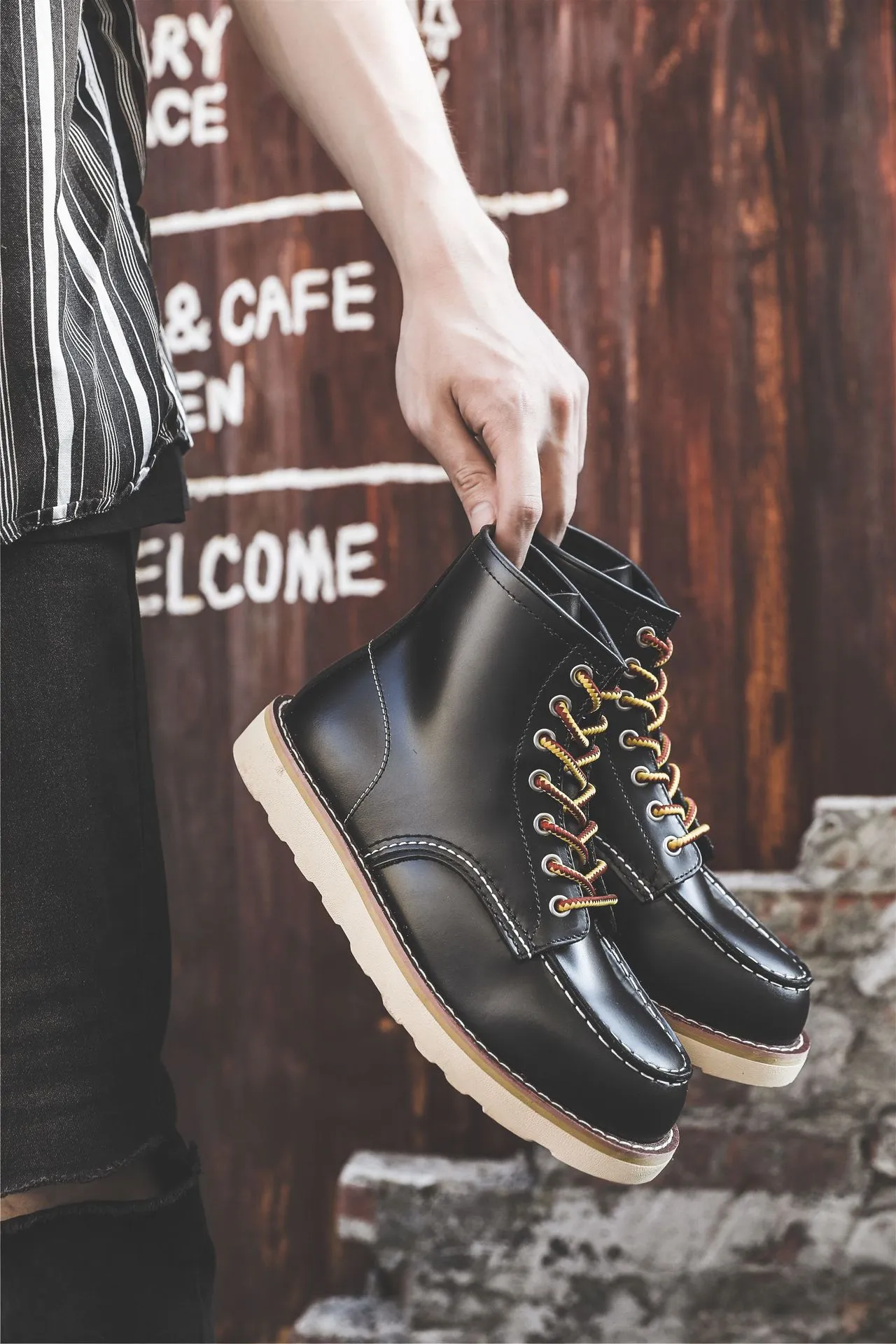 Herren Frühling Winter Freizeitschuhe Runde Zehen Echtleder Arbeitsstiefel Knöchel Vintage Militär Motorradstiefel Schnee Warm Große Größe_voghion.com