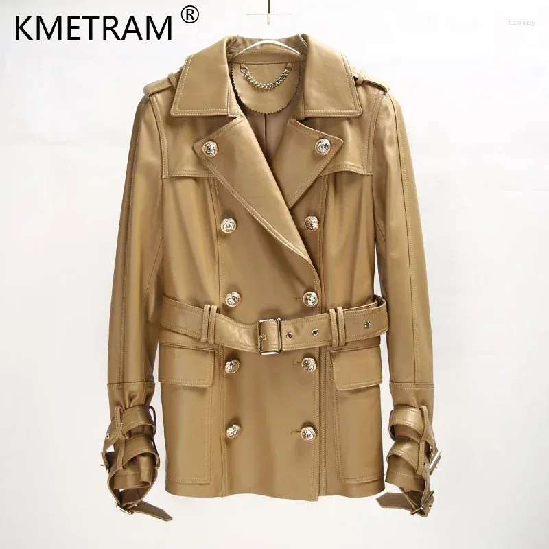 Women's Leather Real Sheepskin Trench Coat For Women 2024 Spring Autumn Elegant Genuine Jacket Double-breasted Womens Clothing