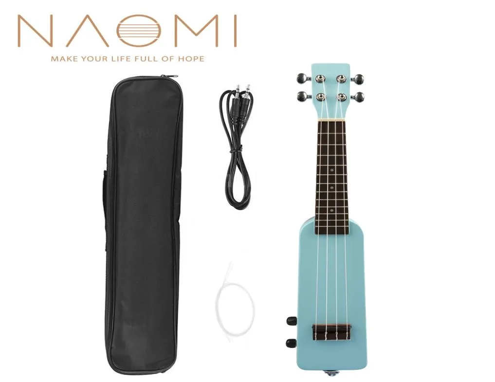 NAOMI 21quot Okoume Ukulele elétrico Ukelele Uke Kit WGig Bolsa 35mm Cabo de áudio Ukulele elétrico silencioso Soprano UkeBlue1633745